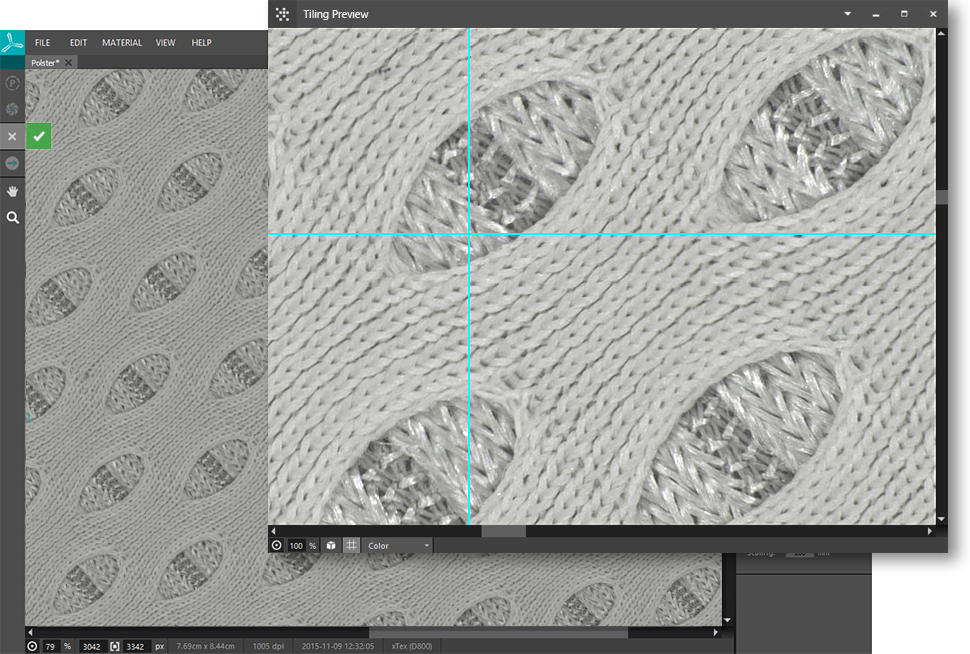 Textile scanné avec le scanner 3d pour numérisation textile et cuir XTEX par VIZOO, apercu du logiciel de tiling