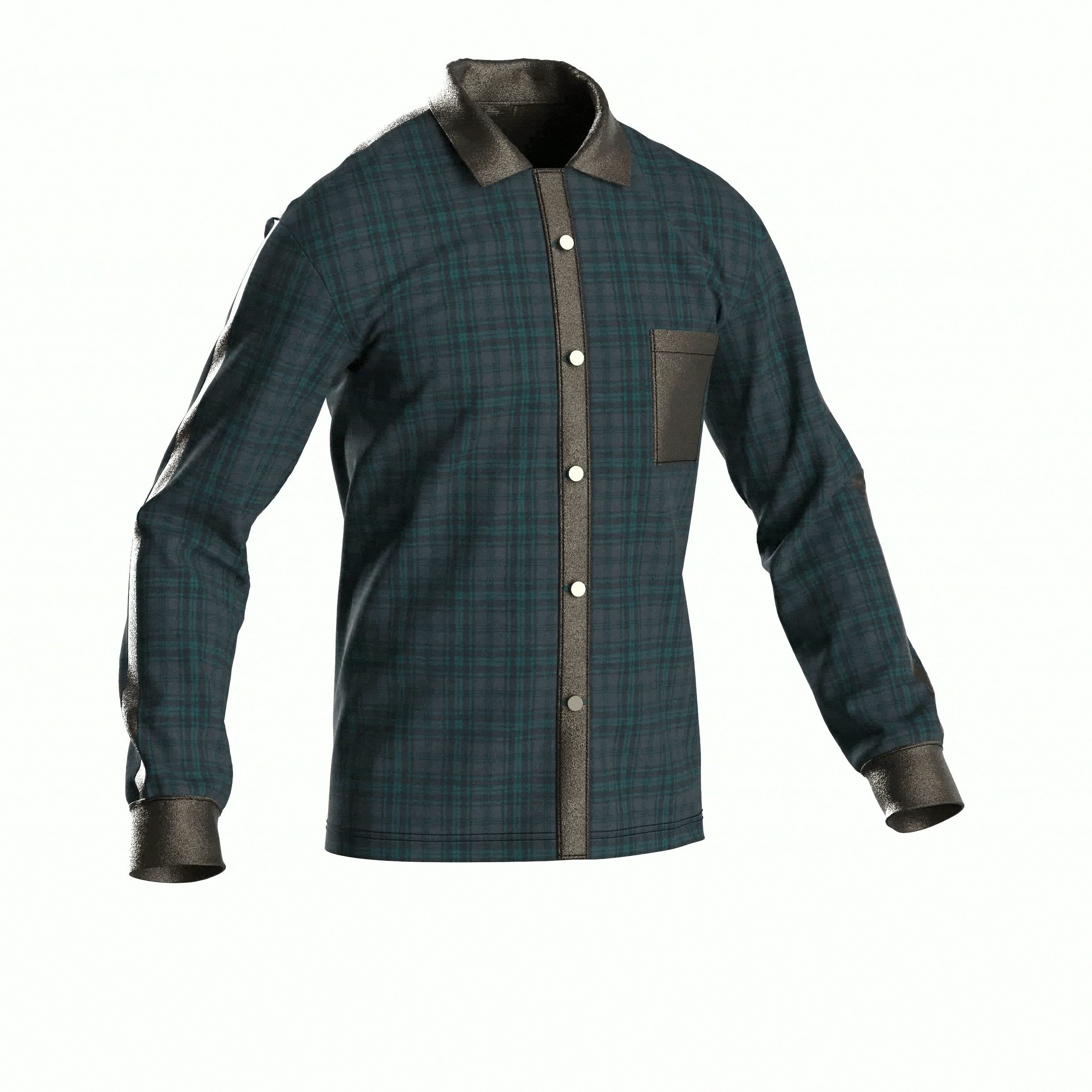 Gif d'un rendu 3d d'une chemise réalisé avec le logiciel CAD CLO3D, avec une numérisation de textile via le logiciel xtex de VIZOO , par VVC3D