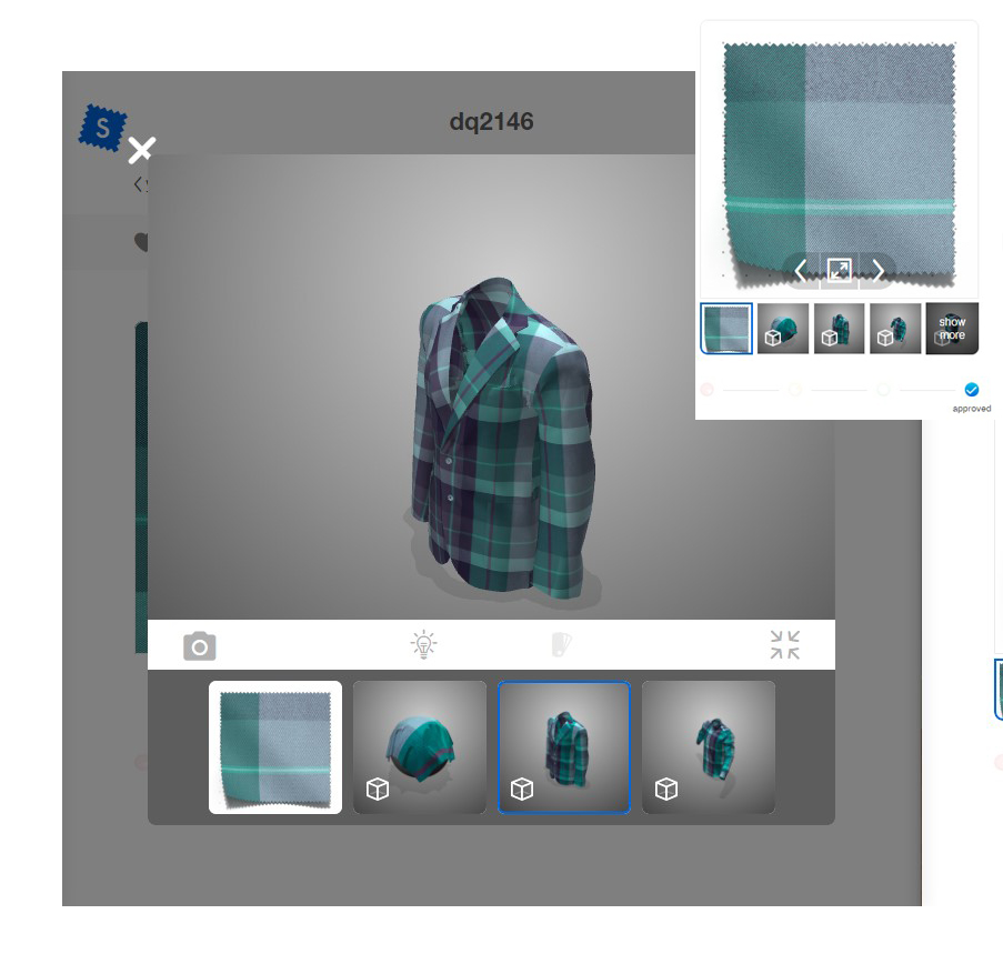 visualisation 3d d'une veste digitale sur la bibliothèque de matière swatchbook
